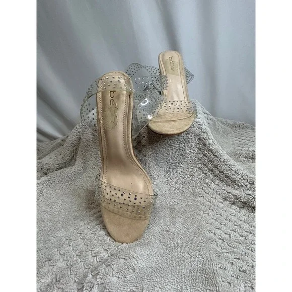 Bebe Clear Rhinestone Ankle Strap Lucite Heel Sandals Size‎ 6.5 - Picture 2 of 7